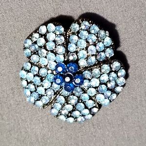 Brilliant Blue Crystal, Floral Brooch